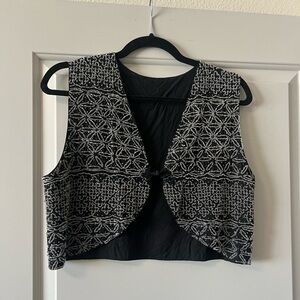 Hand Beaded Silver and Black Vintage Vest / Top Size L
